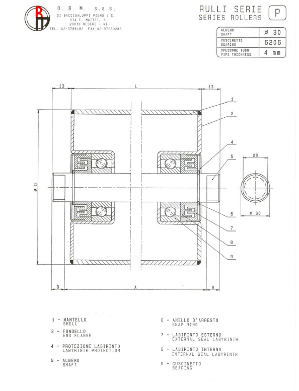 Disegno tecnico rulli Serie P
